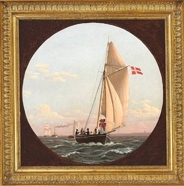 En Fart Til Charlottenlund. Dampskibet Caledonia Kommer En Lystbaad Imode Oil Painting by Christoffer Wilhelm Eckersberg