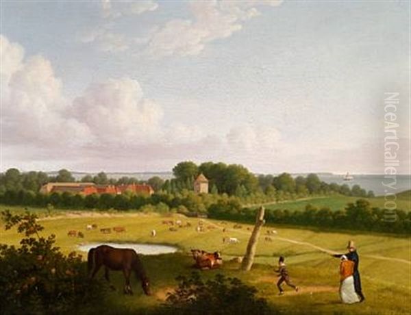 Prospekt Af Hovedgaarden Nordfeldt Paa Moen Oil Painting by Christoffer Wilhelm Eckersberg