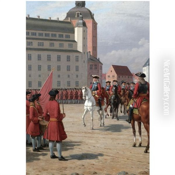 Kong Frederik Iv Kommer For At Monstre En Afdeling Af Den Nyoprettede Landmilits Oil Painting by Christoffer Wilhelm Eckersberg