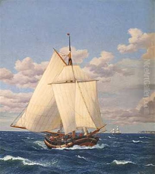 En Dansk Jagt Passerer Stevns Oil Painting by Christoffer Wilhelm Eckersberg