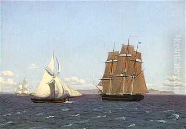 Et Fregatskib Og En Slup Oil Painting by Christoffer Wilhelm Eckersberg