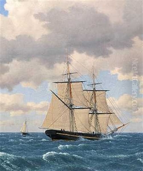 En Brig I Frisk Kuling Oil Painting by Christoffer Wilhelm Eckersberg