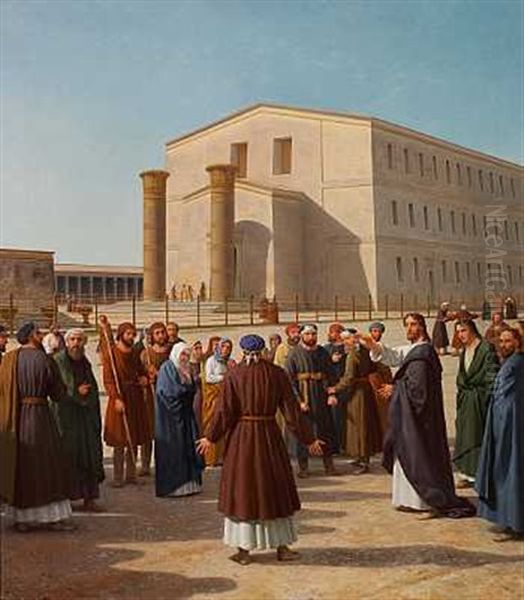 Jesus Som Fristes Af Farisaeerne. Joh. 8,2-11 Oil Painting by Christoffer Wilhelm Eckersberg