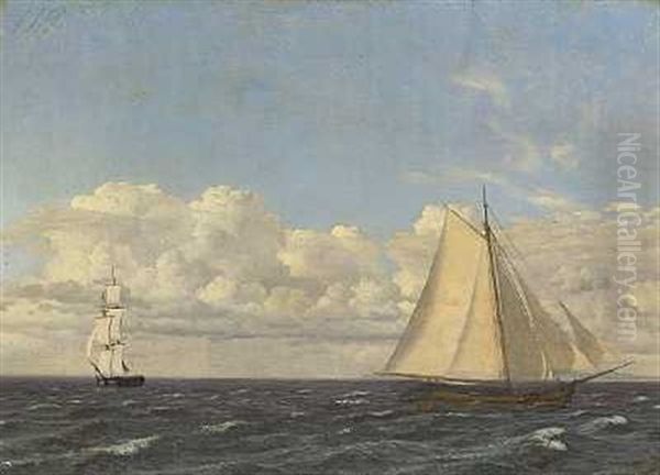 En Jagt Og En Brig Under Seil Oil Painting by Christoffer Wilhelm Eckersberg