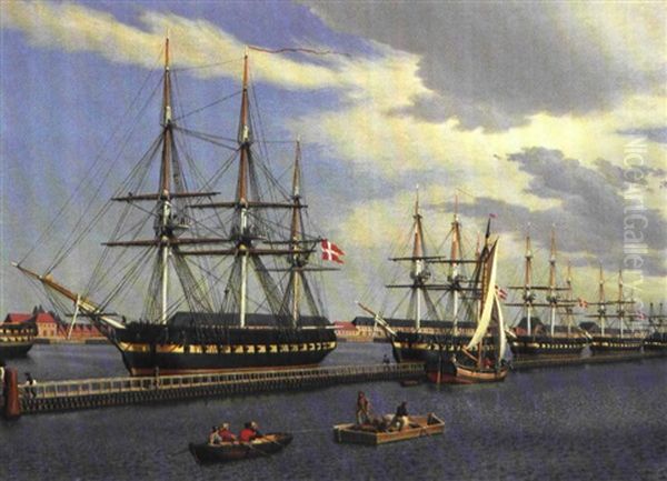 Danske Fregatter Under Equipering I Foraaret Oil Painting by Christoffer Wilhelm Eckersberg