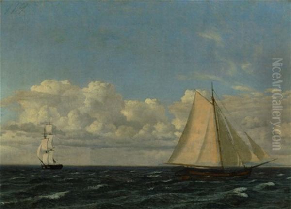 En Jagt Og En Brig Under Seil Oil Painting by Christoffer Wilhelm Eckersberg