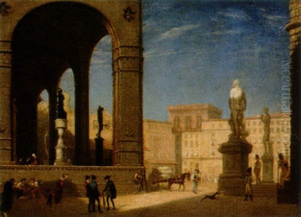 Piazza Della Signoria I Florens Oil Painting by Christoffer Wilhelm Eckersberg