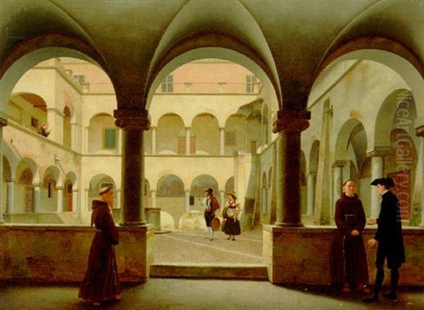 Klostergarden I St. Maria In Aracoeli Med En Romersk Familie Oil Painting by Christoffer Wilhelm Eckersberg