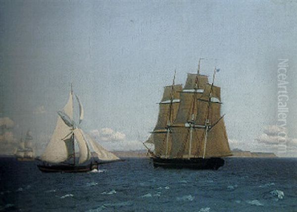 A Frigate And A Sloop Under Sail Oil Painting by Christoffer Wilhelm Eckersberg