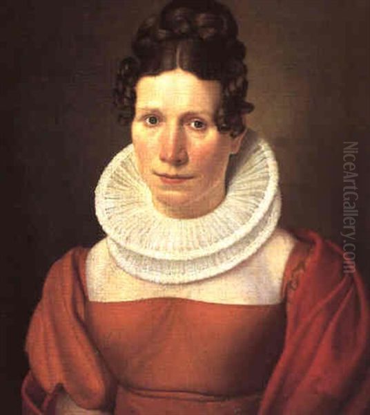 Portraet Af En Ung Dame Med Slangekroller by Christoffer Wilhelm Eckersberg