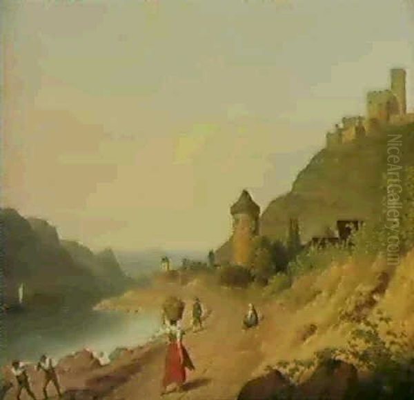 Figures On A Track By The Rhine Oil Painting by Christoffer Wilhelm Eckersberg