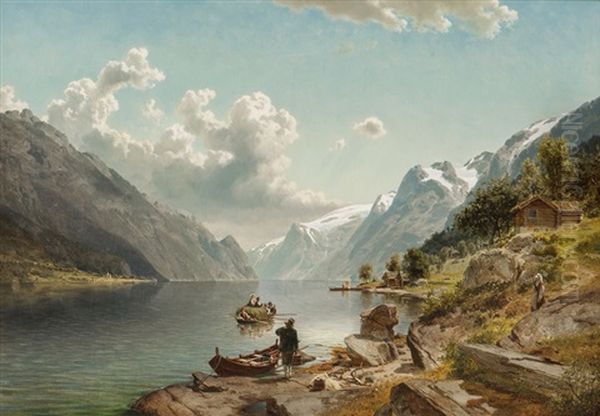 People In Sorfjorden (the Southern Fiord), Hardanger Oil Painting by Johan Fredrik Eckersberg