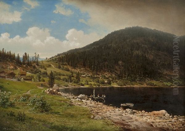 Mountain Landscape With Water 1869 Oil Painting by Johan Fredrik Eckersberg