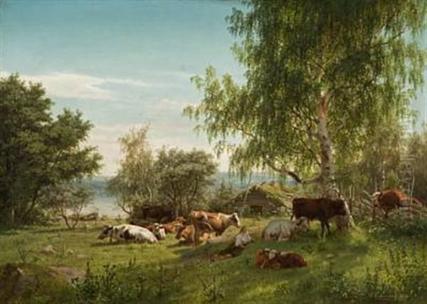 Sommerlandskap Med Hvilende Budeie Oil Painting by Johan Fredrik Eckersberg