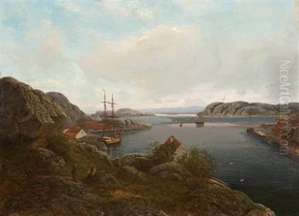 En Uthavn I Skjaergarden Oil Painting by Johan Fredrik Eckersberg