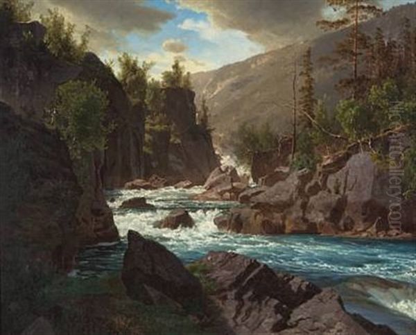 Storslatt Norsk Natur Oil Painting by Johan Fredrik Eckersberg