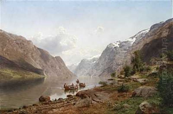 Brudeferd Pa Hardangerfjorden Oil Painting by Johan Fredrik Eckersberg