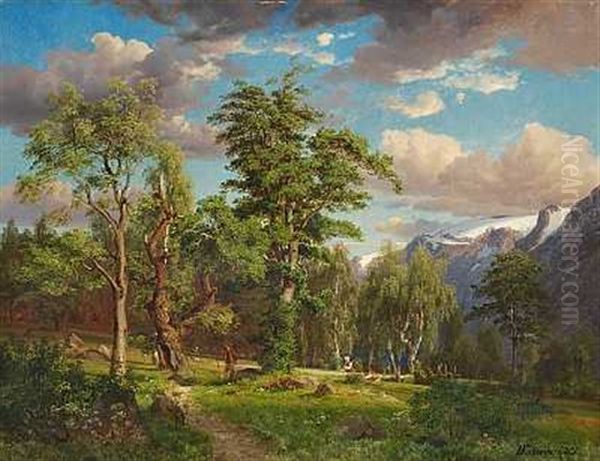 Bjerglandskab Med Store Traeer, Sommer Oil Painting by Johan Fredrik Eckersberg