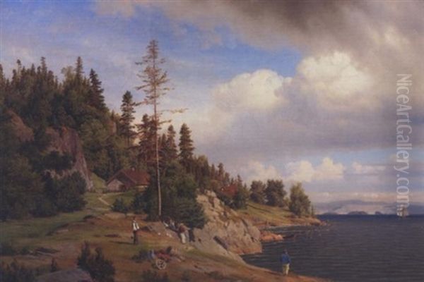 Kystmiljo Med Mennesker Oil Painting by Johan Fredrik Eckersberg