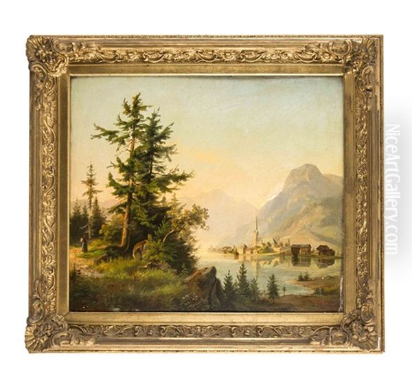 Alpenlandischer Gebirgssee (konigssee?) Oil Painting by Georg Maria Eckert