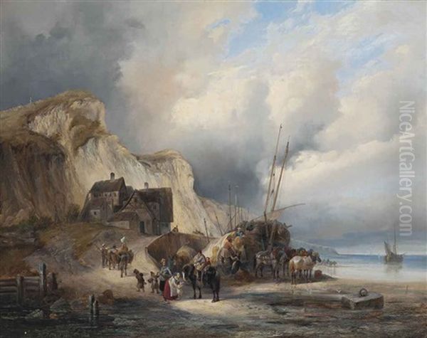 Loading Hay On The Normandy Coast Oil Painting by Henri-Ambros Eckert