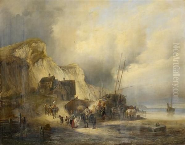 Erinnerung An Die Normandie. Fischerfamilien Am Strand Bei Den Booten Oil Painting by Henri-Ambros Eckert