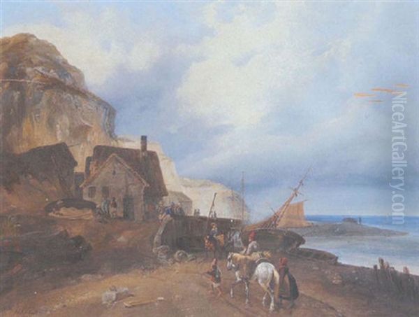 Fischereihafen Vor Einer Steilkuste (bretagne?) Oil Painting by Henri-Ambros Eckert