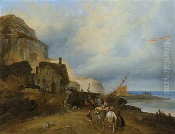 Fischereihafen Vor Einer Steilkuste (bretagne?) Oil Painting by Henri-Ambros Eckert