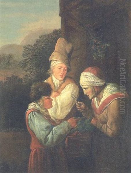 Scene Med Gronthandler Oil Painting by Georg Ludwig Eckhardt