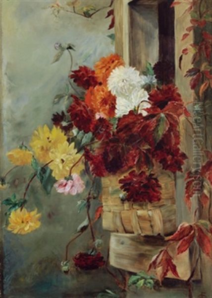 Blumenstilleben Mit Weidenkorb Oil Painting by Otto Eckmann