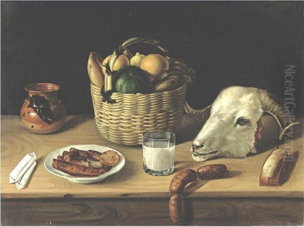 Still Life With Ram's Head Oil Painting by Jose Agustin Arrieta