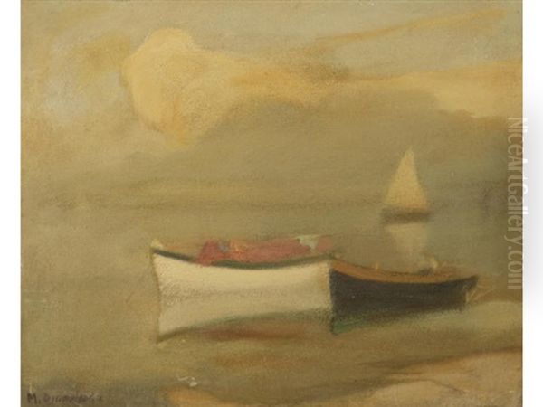 Boats At Shore Oil Painting by Mihalis Economou