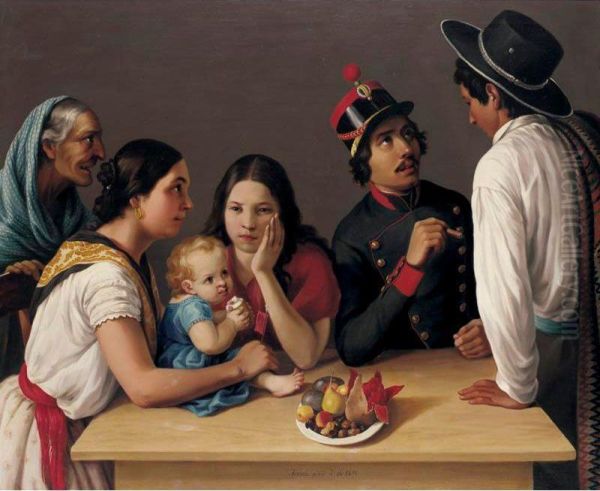 La Familia Mexicana (la Pensativa) Oil Painting by Jose Agustin Arrieta