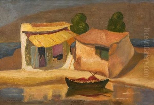 Houses By The Sea Oil Painting by Mihalis Economou