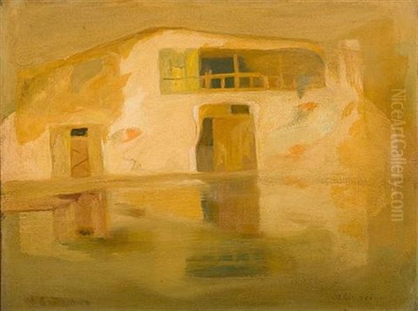 House By The Sea Oil Painting by Mihalis Economou