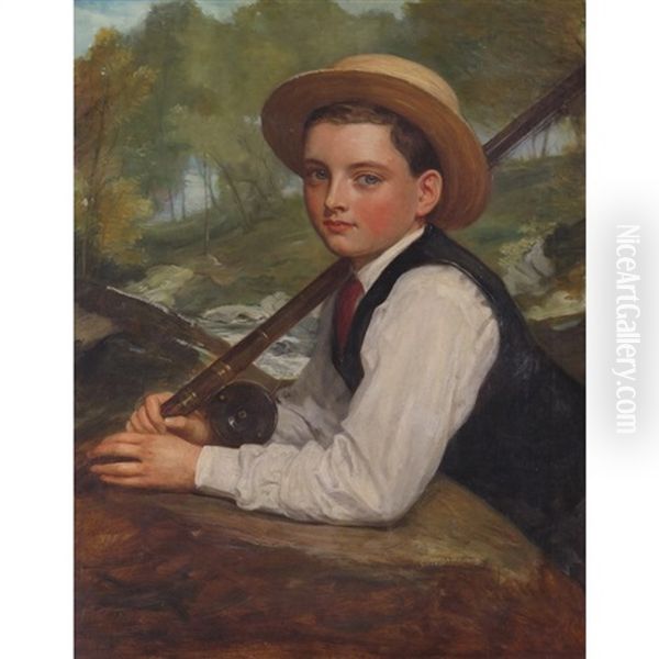 Boy With A Fishing Rod Oil Painting by Eden Upton Eddis