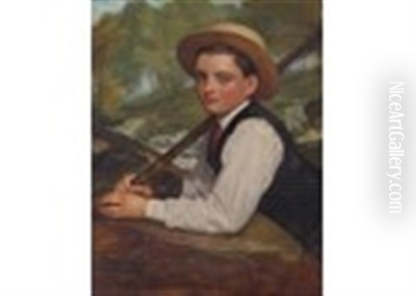 Boy With A Fishing Rod Oil Painting by Eden Upton Eddis