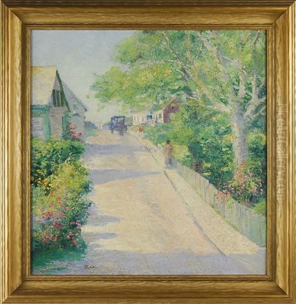 Summer Street Scene (nantucket?) With Pedestrians And Horse-drawn Buggy Oil Painting by Henry Stephens Eddy