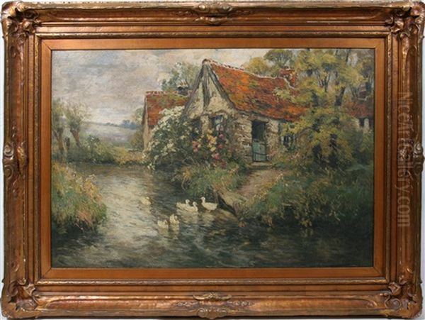 A Cottage Oil Painting by Frederick Charles Vipont Ede