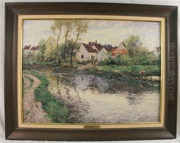 Village By A River Oil Painting by Frederick Charles Vipont Ede