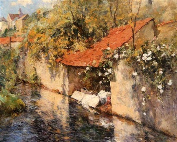 Village Stream, Normandy Oil Painting by Frederick Charles Vipont Ede