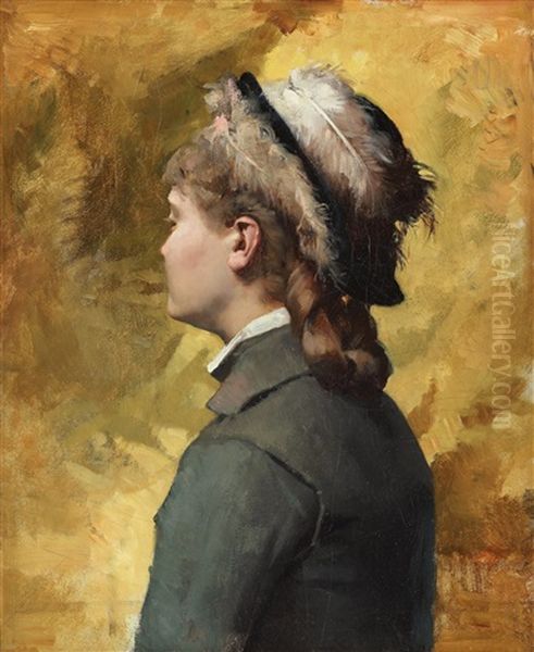 Ung Kvinna I Gratt (young Woman In Grey) Oil Painting by Albert Edelfelt