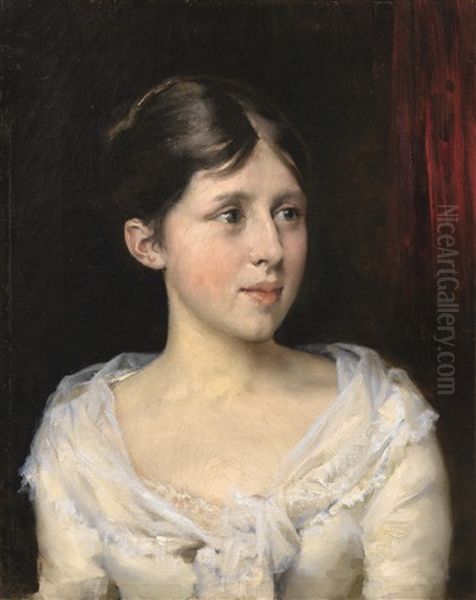 Girl In A White Dress Oil Painting by Albert Edelfelt