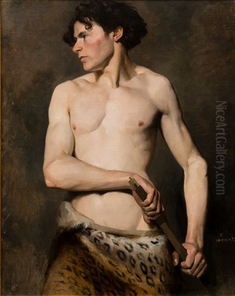 Male Model Oil Painting by Albert Edelfelt