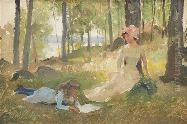 Picnic Oil Painting by Albert Edelfelt