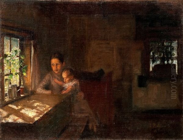 A Study For The Painting Interior Of A Crofter's Cottage Oil Painting by Albert Edelfelt