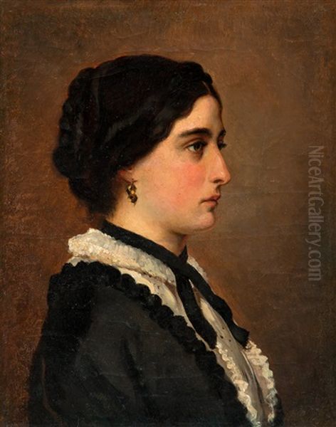 A Young Woman In Black Oil Painting by Albert Edelfelt