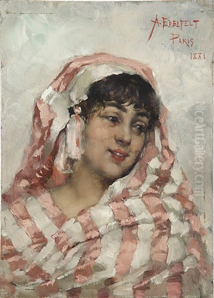 Smiling Model Oil Painting by Albert Edelfelt