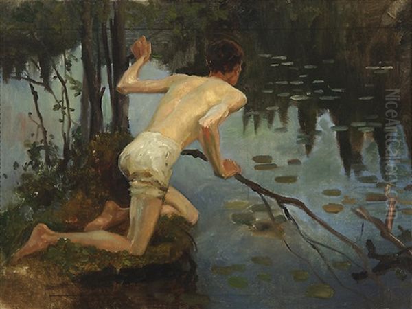 Young Man, Study For The Painting La Sirene (young Man And Mermaid, 1897) Oil Painting by Albert Edelfelt