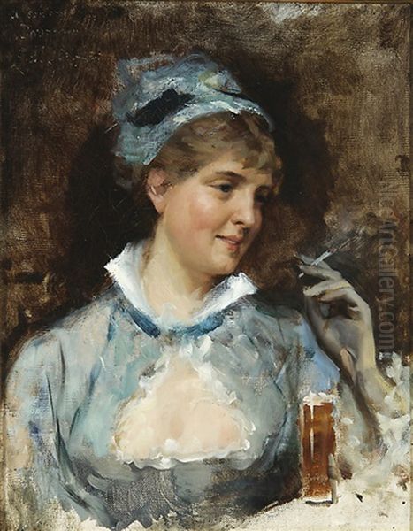 Woman With A Cigarette Oil Painting by Albert Edelfelt